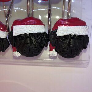 Christmas Shower Curtain Hooks w/Dogs Red‎ Hats 12PC Set, NWOT
